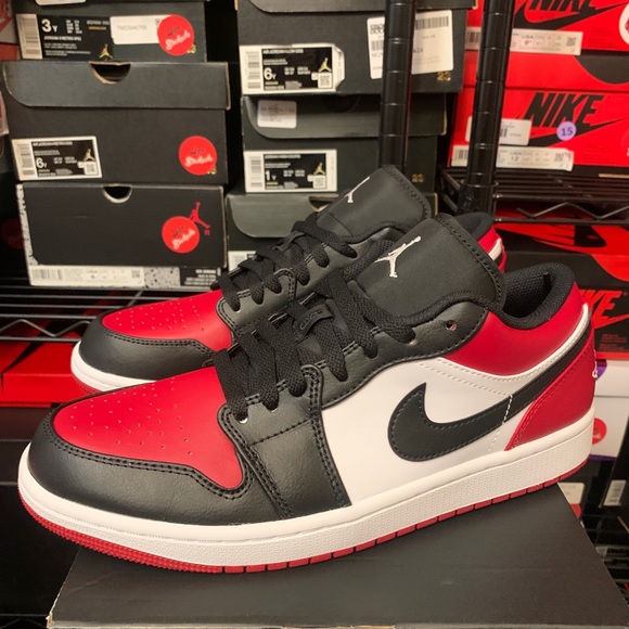 Jordan Other - Nike Air Jordan 1 Low Bred Toe Black Red Retro Shoes 553558-612 Men's Sizes